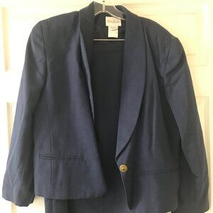 VINTAGE Park Square Size 14 NavyBlue Blazer & Skirt Suit Polyester Rayon Blend